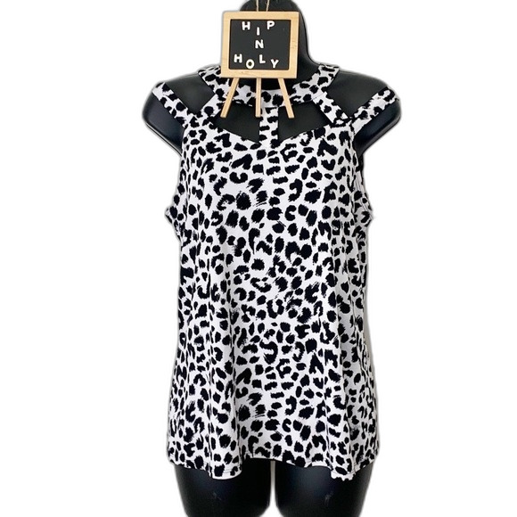 Diana Belle Cut Out  Animal Print Sleeveless Top Black White Size Small NWT - Picture 1 of 9